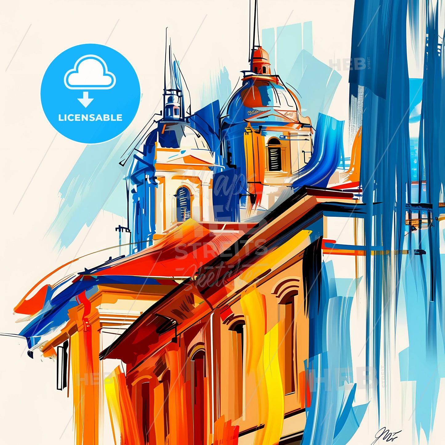 Vibrant Pasig, Philippines - A Painting Of A Building With A Dome Shaped Roof