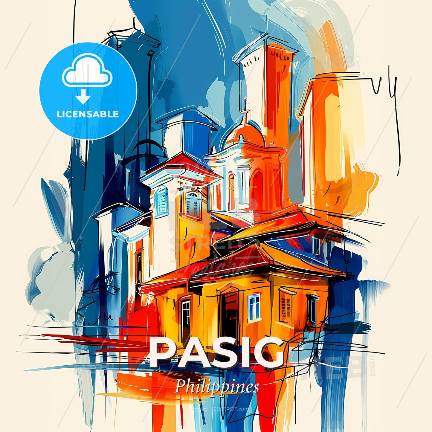 Vibrant Pasig, Philippines - A Painting Of A Building - Square format print template