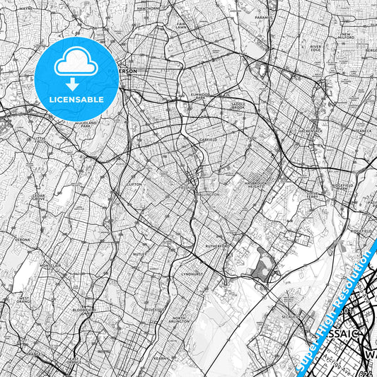 Passaic, New Jersey light map with streetnames, citynames and districts