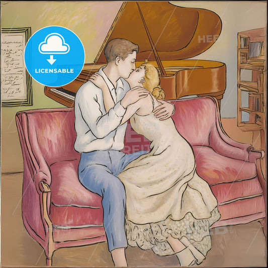 Passionate Embrace: An Expression of Love on a Crimson Canvas