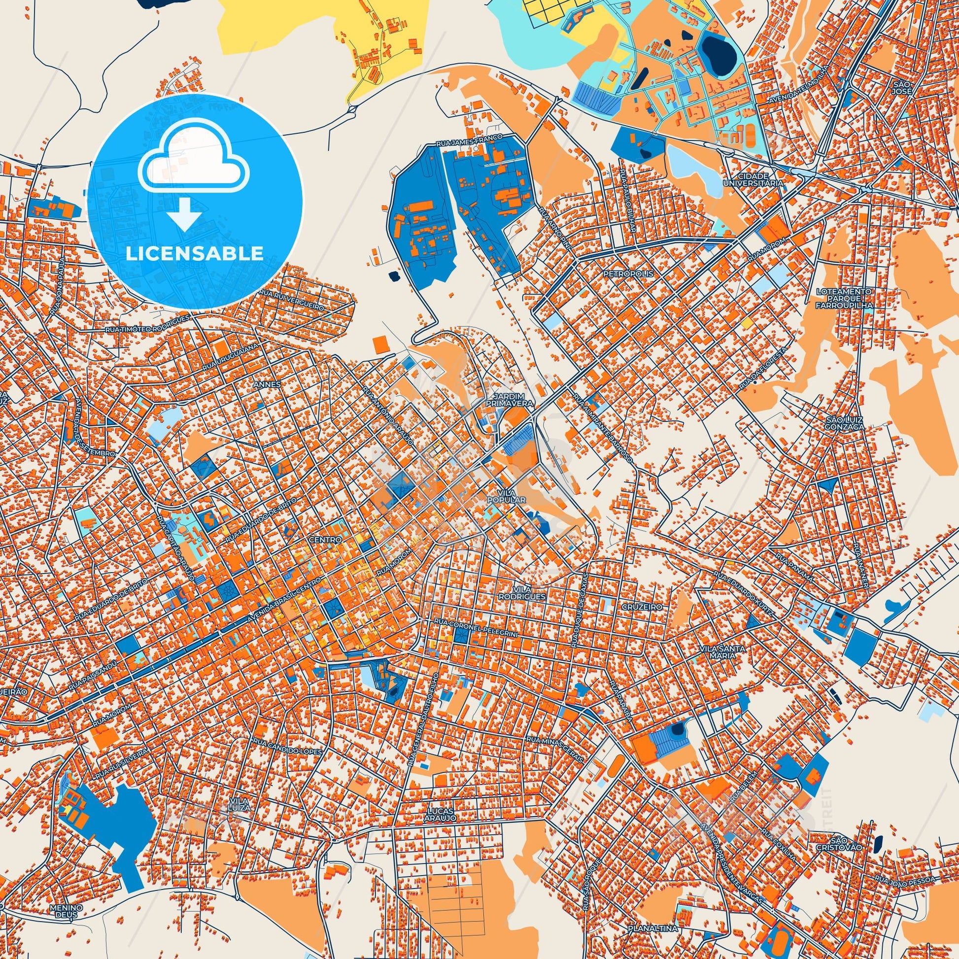 Colorful Passo Fundo Street Map with Labels and Buildings