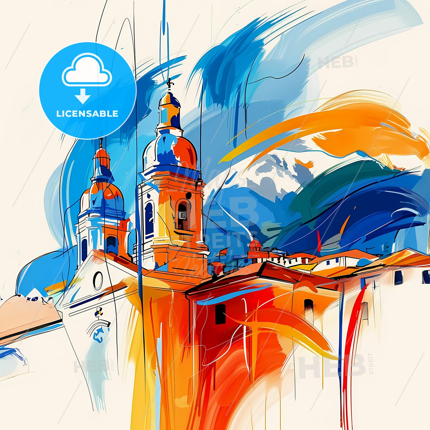 Vibrant Pasto, Colombia - A Painting Of A Building With A Colorful Background