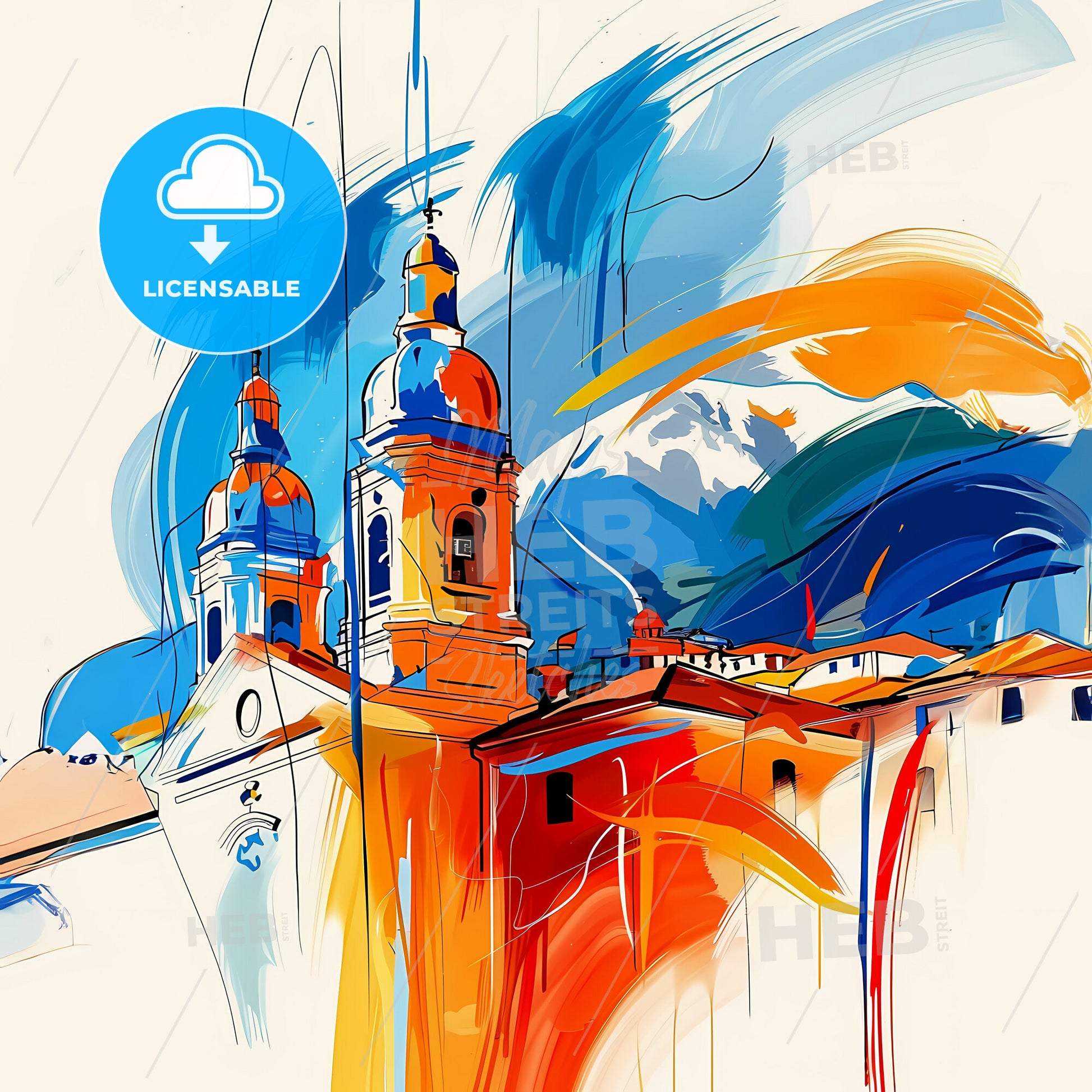 Vibrant Pasto, Colombia - A Painting Of A Building With A Colorful Background