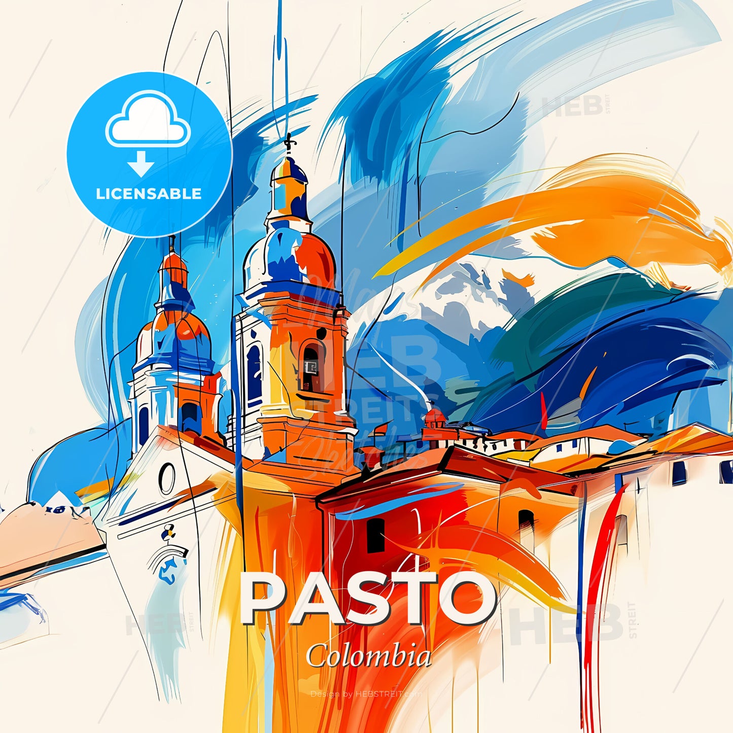 Vibrant Pasto, Colombia - A Painting Of A Building With A Colorful Background - Square format print template