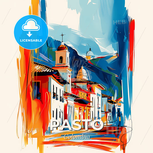 Vibrant Pasto, Colombia - A Colorful Painting Of Buildings - Square format print template
