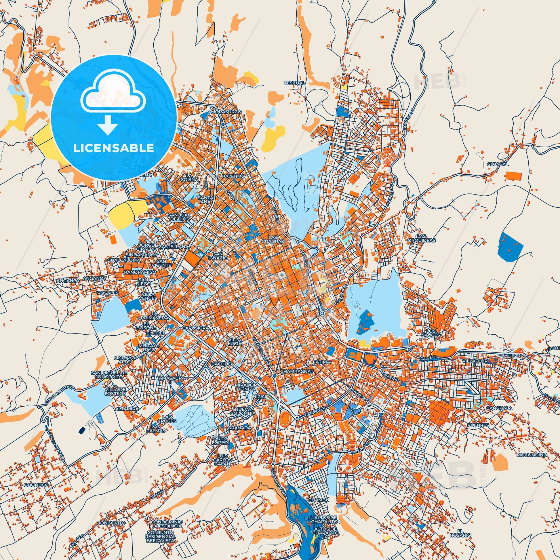 Colorful Pasto Street Map with Labels and Buildings