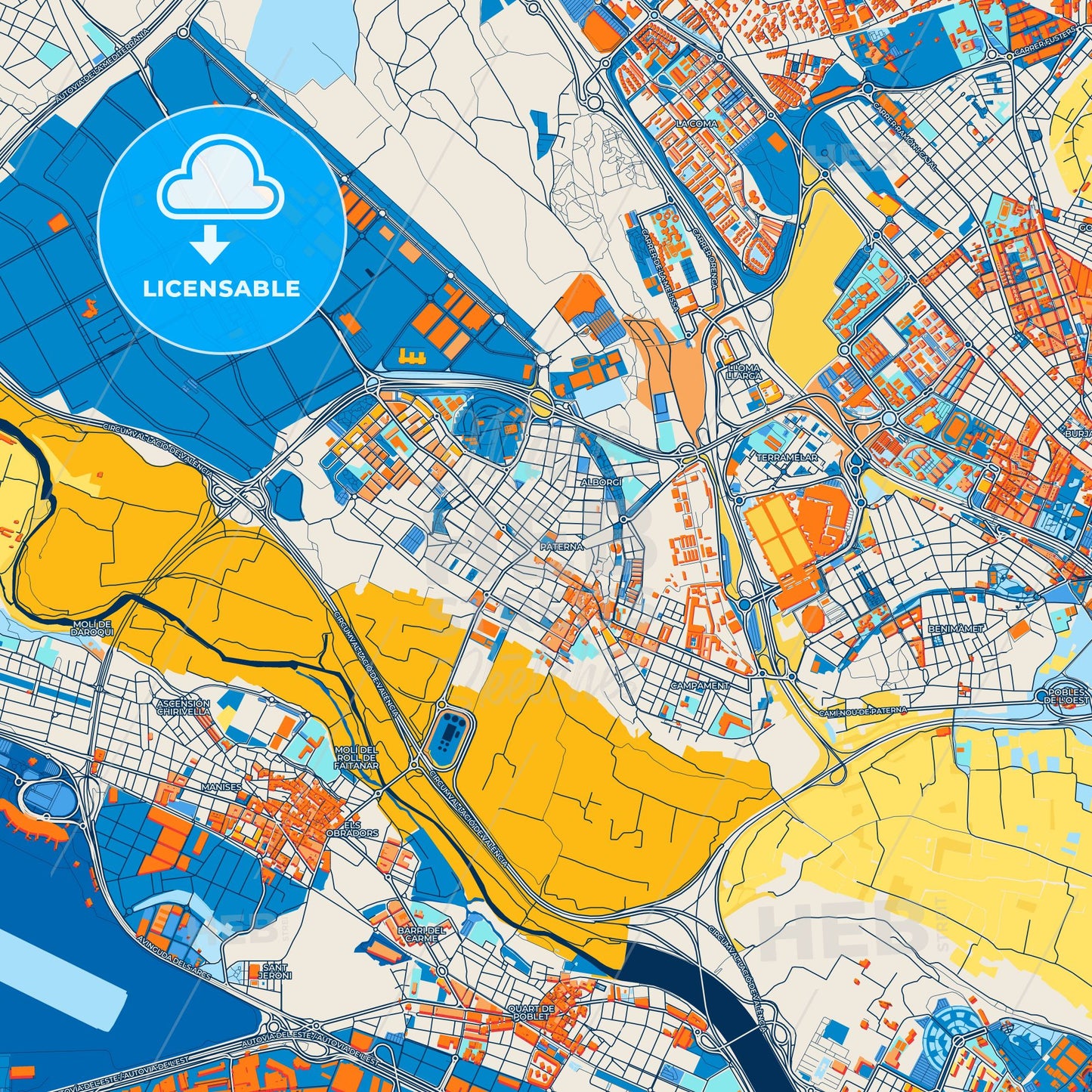 Colorful Paterna Street Map with Labels and Buildings