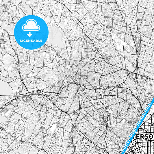 Paterson, New Jersey light map with streetnames, citynames and districts