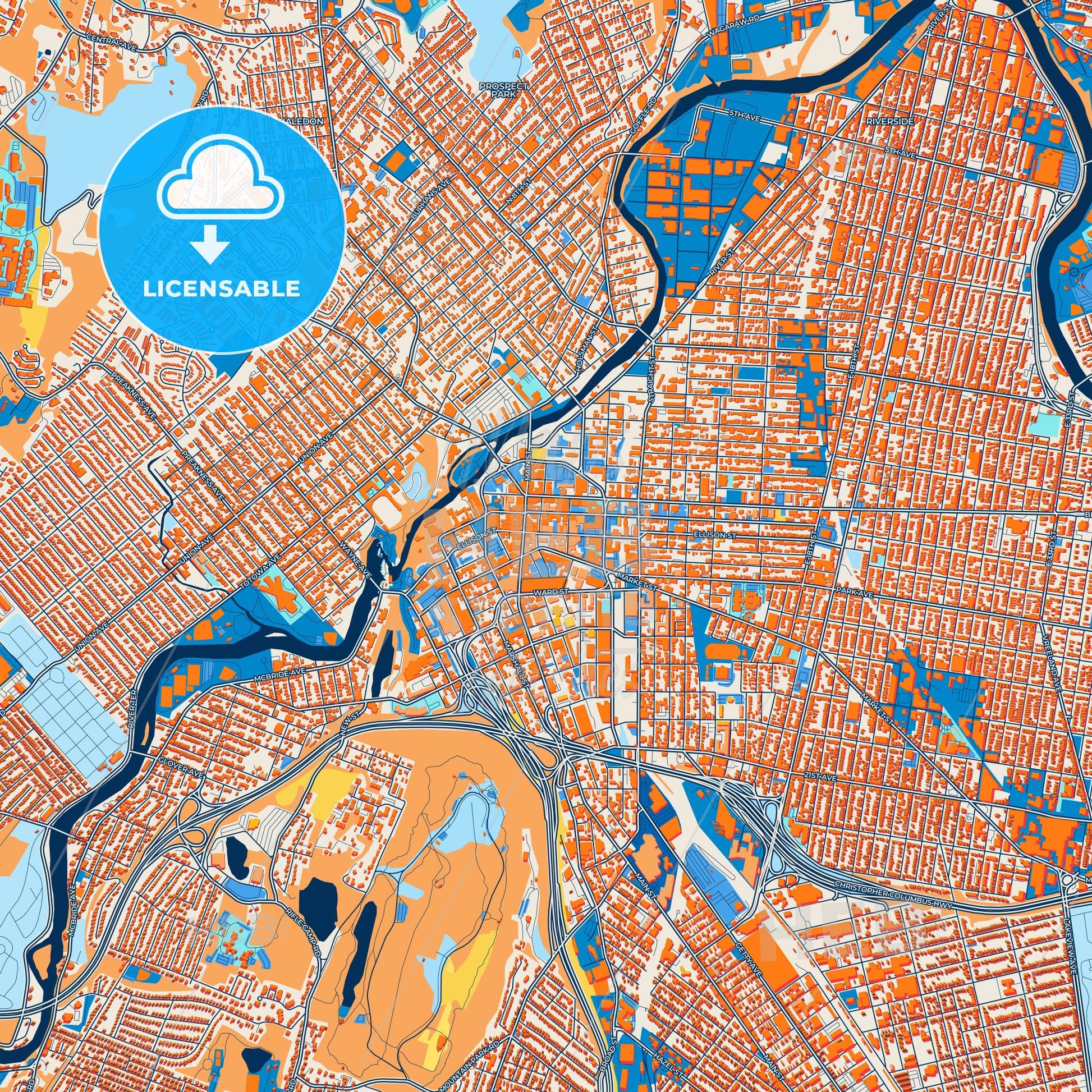 Colorful Paterson Street Map with Labels and Buildings