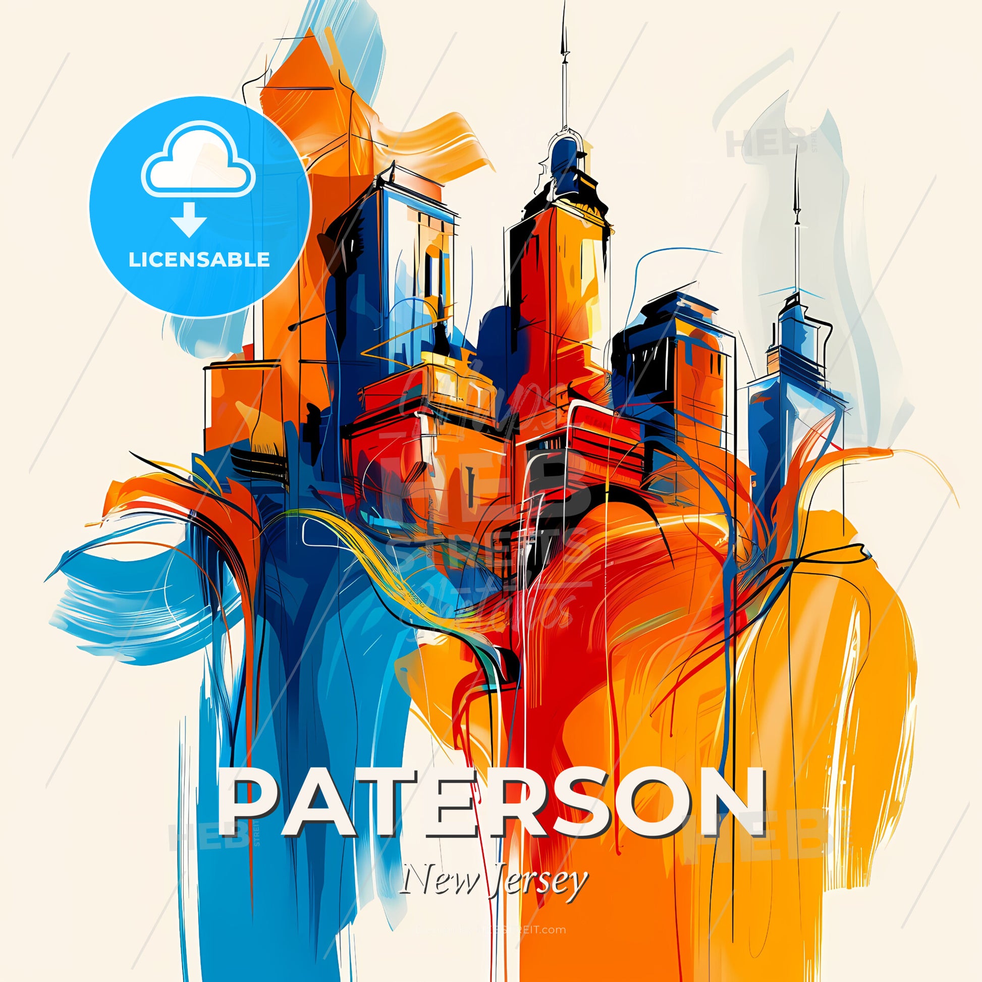 Vibrant Paterson, New Jersey - A Colorful Cityscape With Towers And A Tower - Square format print template