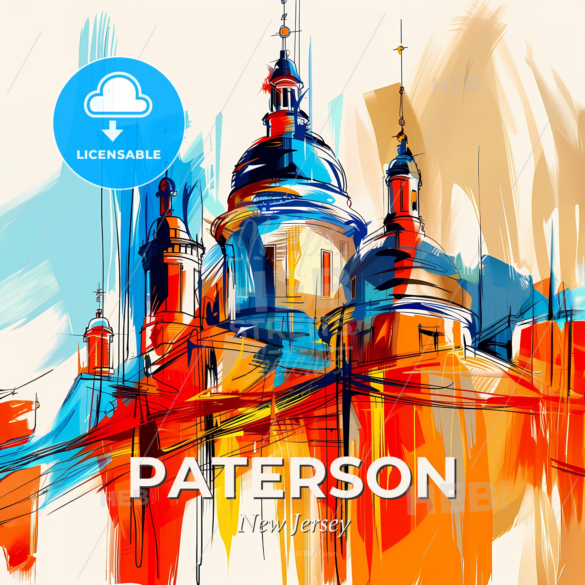 Vibrant Paterson, New Jersey - A Painting Of A Building With Towers - Square format print template