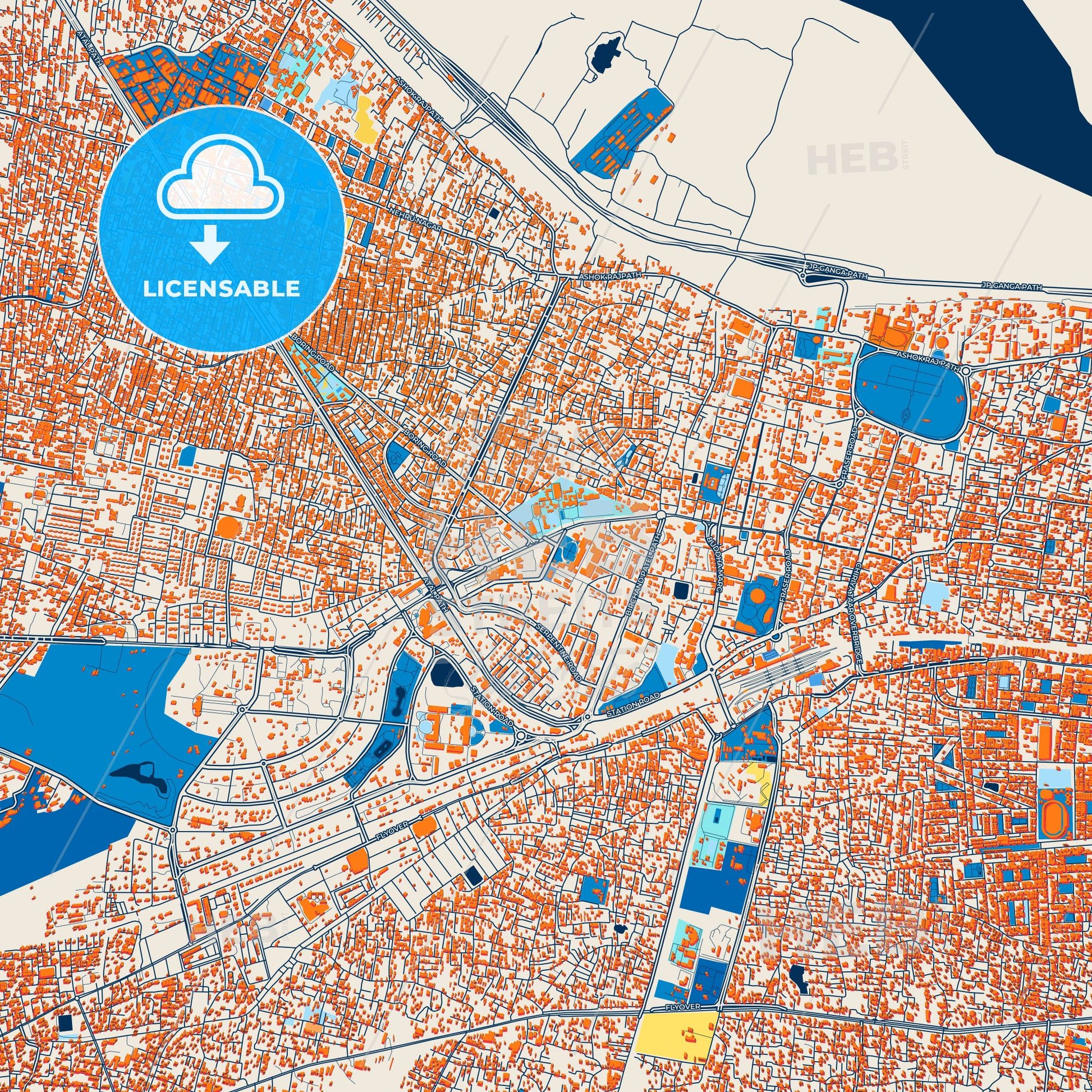 Colorful Patna Street Map with Labels and Buildings