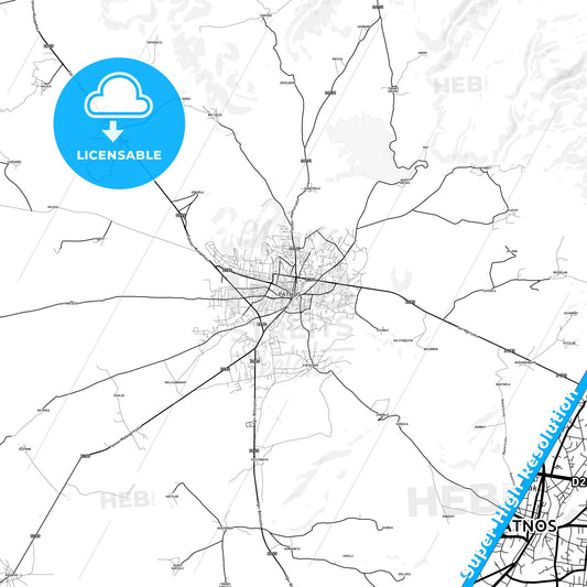 Patnos, Turkey light map with streetnames, citynames and districts