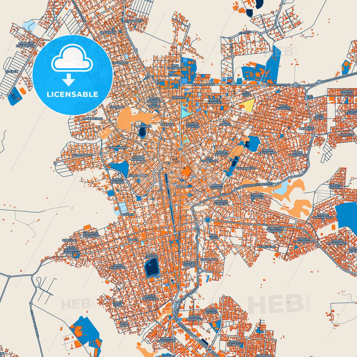 Colorful Patos de Minas Street Map with Labels and Buildings