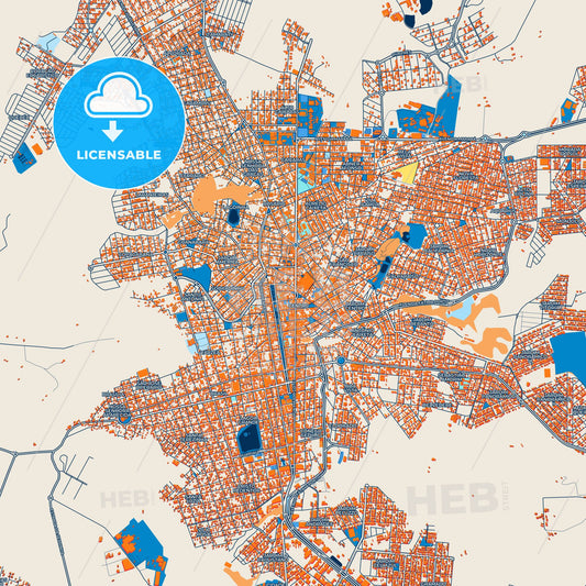 Colorful Patos de Minas Street Map with Labels and Buildings