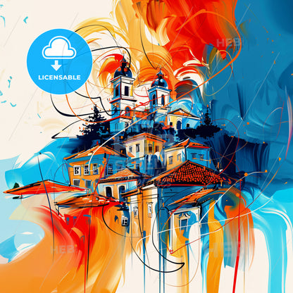 Vibrant Patras, Greece - A Painting Of A Building