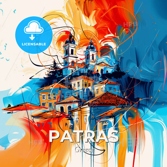 Vibrant Patras, Greece - A Painting Of A Building - Square format print template