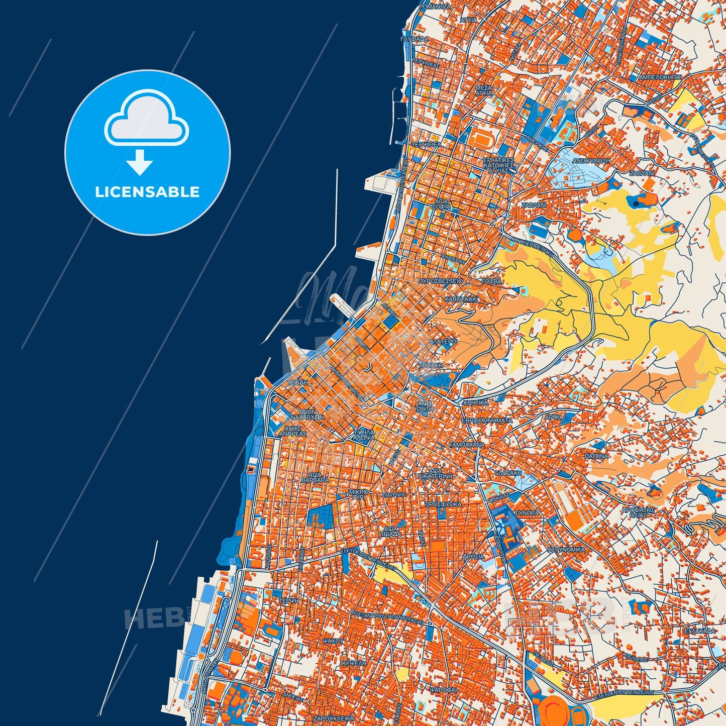 Colorful Patras Street Map with Labels and Buildings