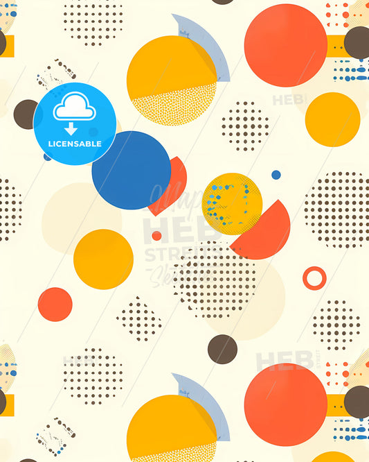 Colorful Circles and Dots Pattern, Retro Art Painting, Orange, Yellow, Blue, Full Width, Digital Art, Abstract