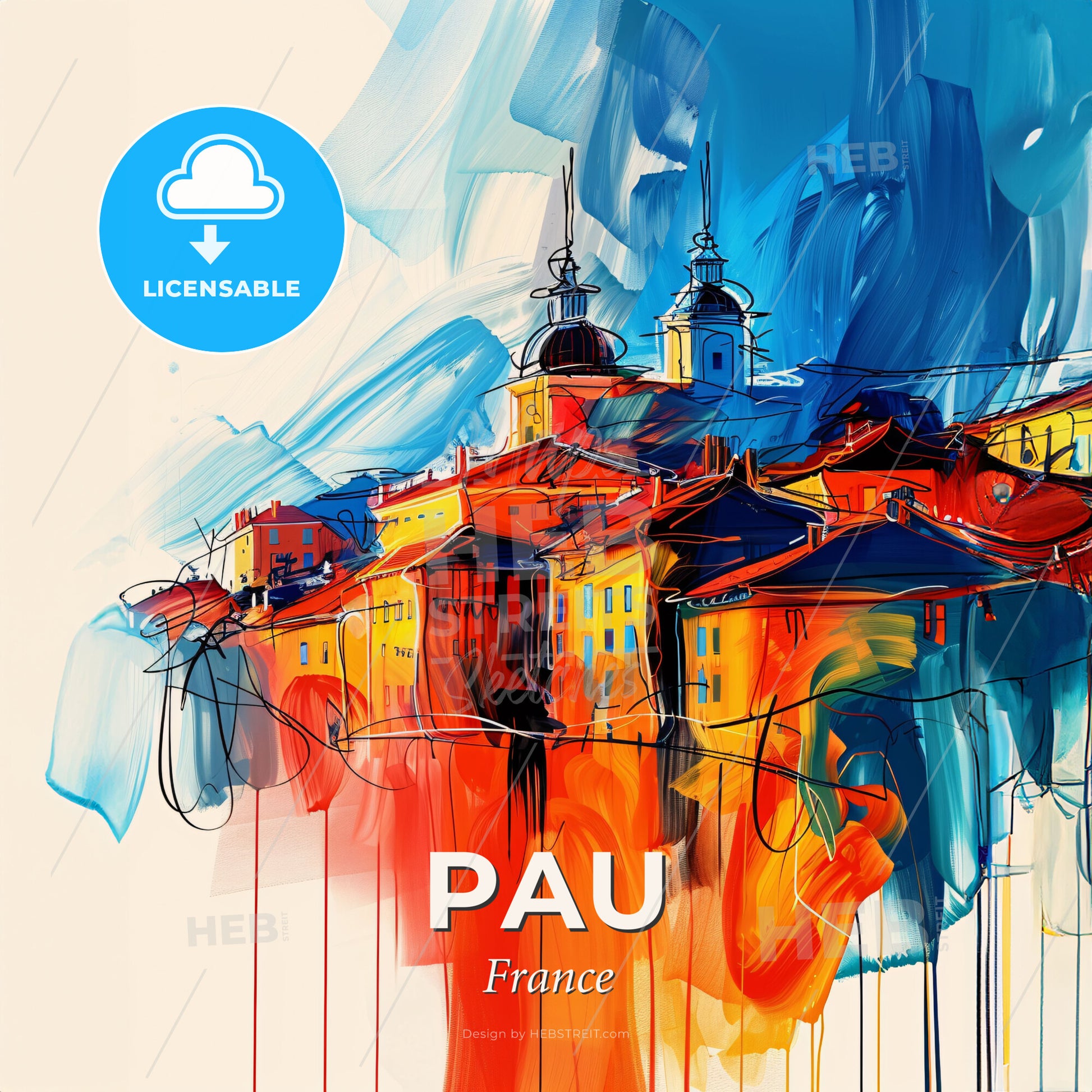 Vibrant Pau, France - A Painting Of A City - Square format print template
