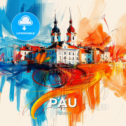 Vibrant Pau, France - A Painting Of A City - Square format print template