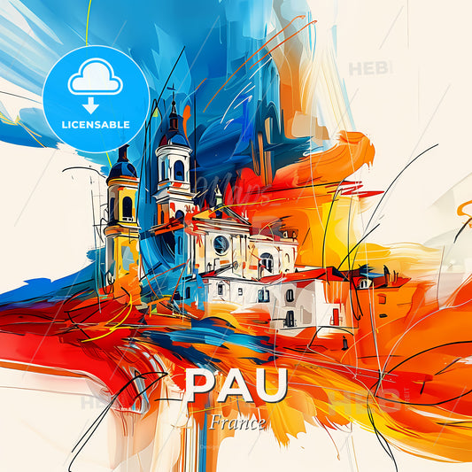 Vibrant Pau, France - A Painting Of A Building With A Colorful Background - Square format print template