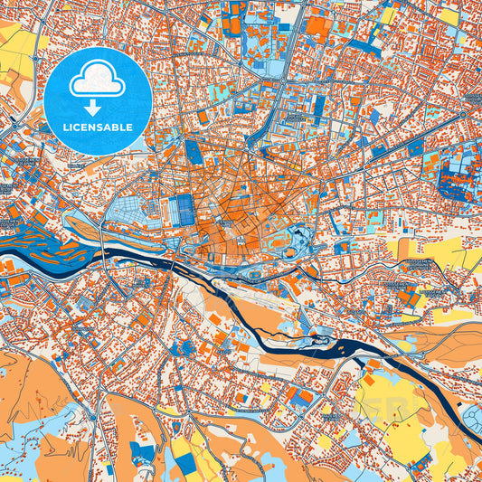 Colorful Pau Street Map with Labels and Buildings