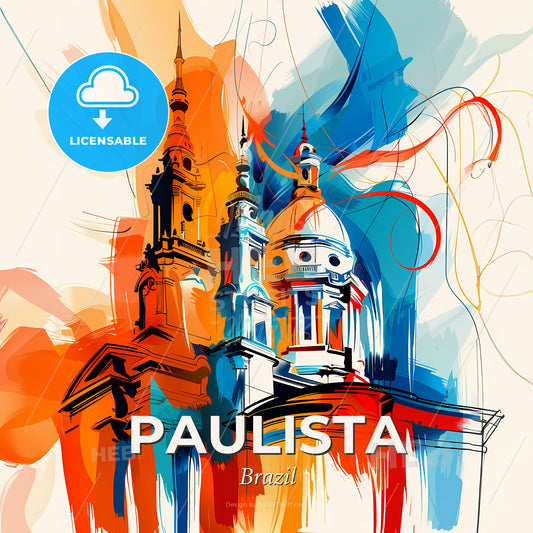 Vibrant Paulista, Brazil - A Painting Of A Building With Colorful Paint Splashes - Square format print template