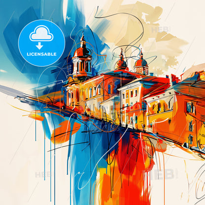 Vibrant Pavlodar, Kazakhstan - A Painting Of A Building