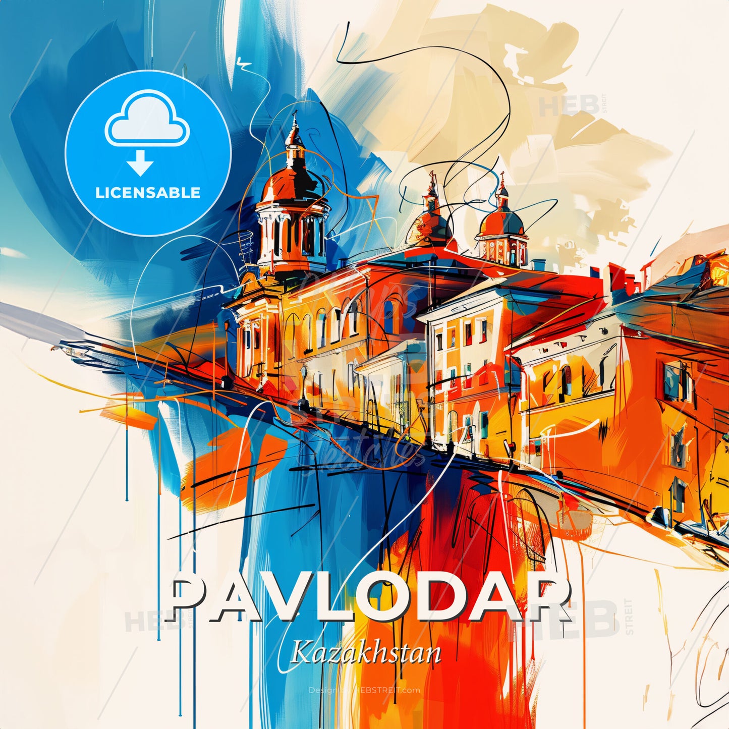 Vibrant Pavlodar, Kazakhstan - A Painting Of A Building - Square format print template