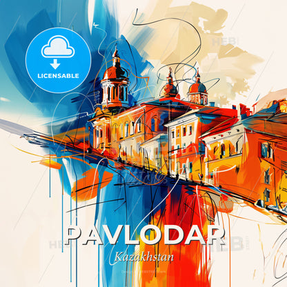 Vibrant Pavlodar, Kazakhstan - A Painting Of A Building - Square format print template