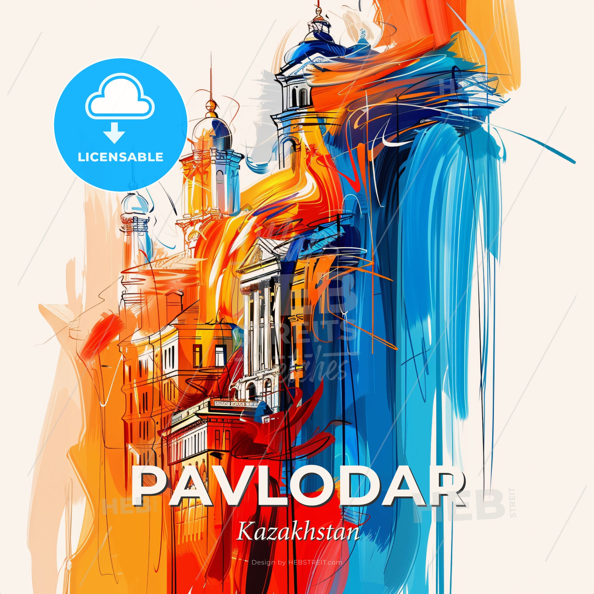 Vibrant Pavlodar, Kazakhstan - A Colorful Painting Of A Building - Square format print template