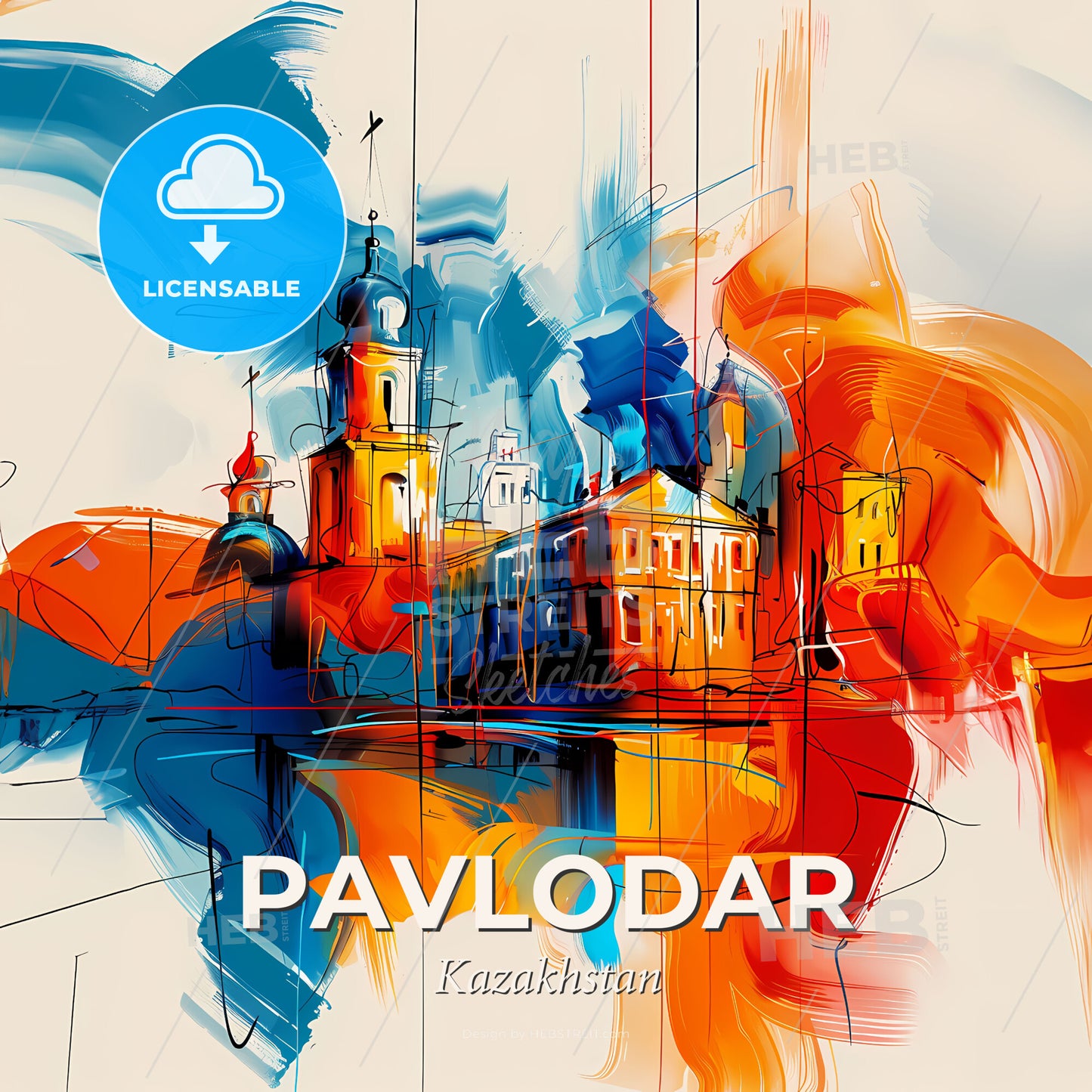 Vibrant Pavlodar, Kazakhstan - A Painting Of A Building - Square format print template