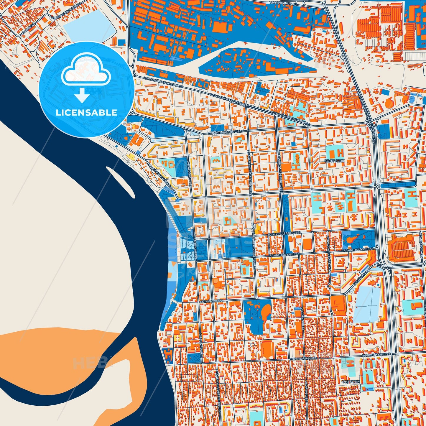 Colorful Pavlodar Street Map with Labels and Buildings