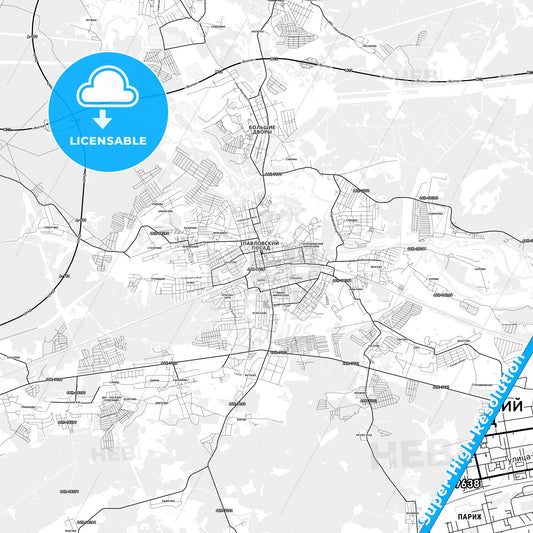 Pavlovsky Posad, Russia light map with streetnames, citynames and districts