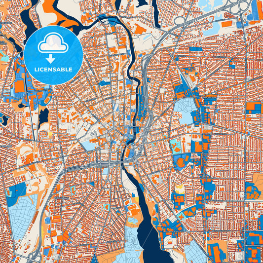 Colorful Pawtucket Street Map with Labels and Buildings