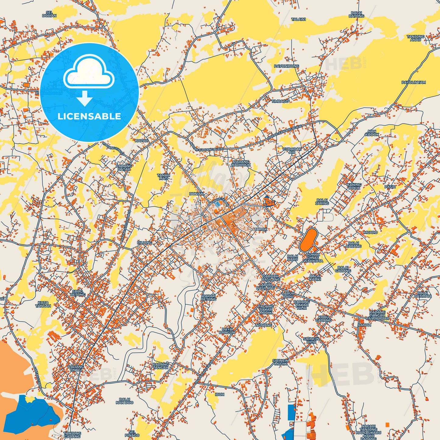 Colorful Payakumbuh Street Map with Labels and Buildings