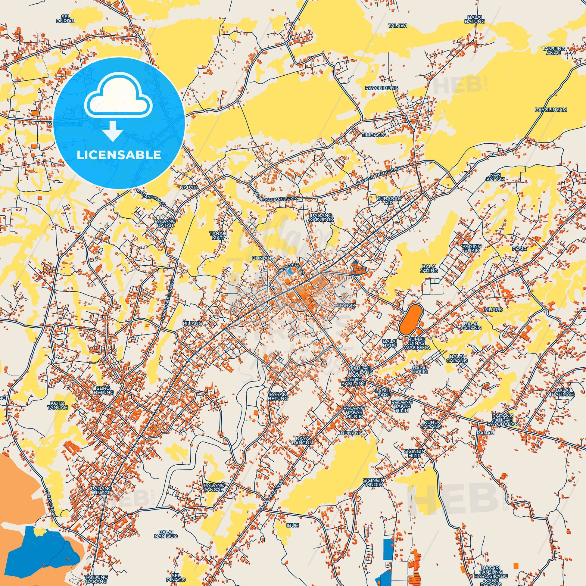 Colorful Payakumbuh Street Map with Labels and Buildings