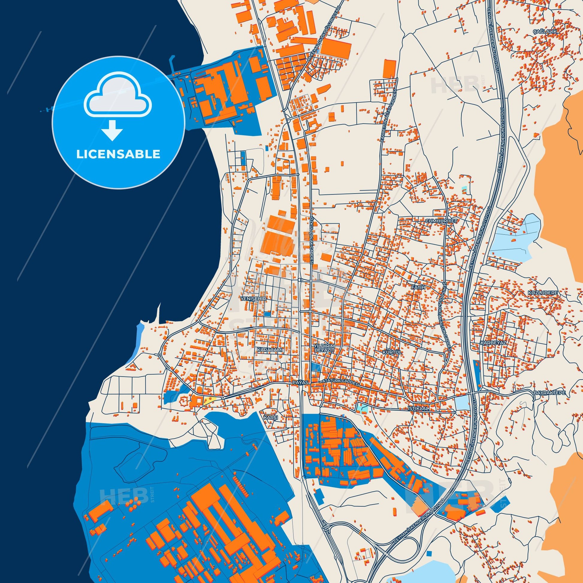 Colorful Payas Street Map with Labels and Buildings
