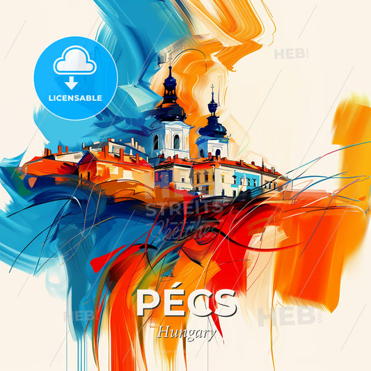 Vibrant Pécs, Hungary - A Painting Of A Building - Square format print template