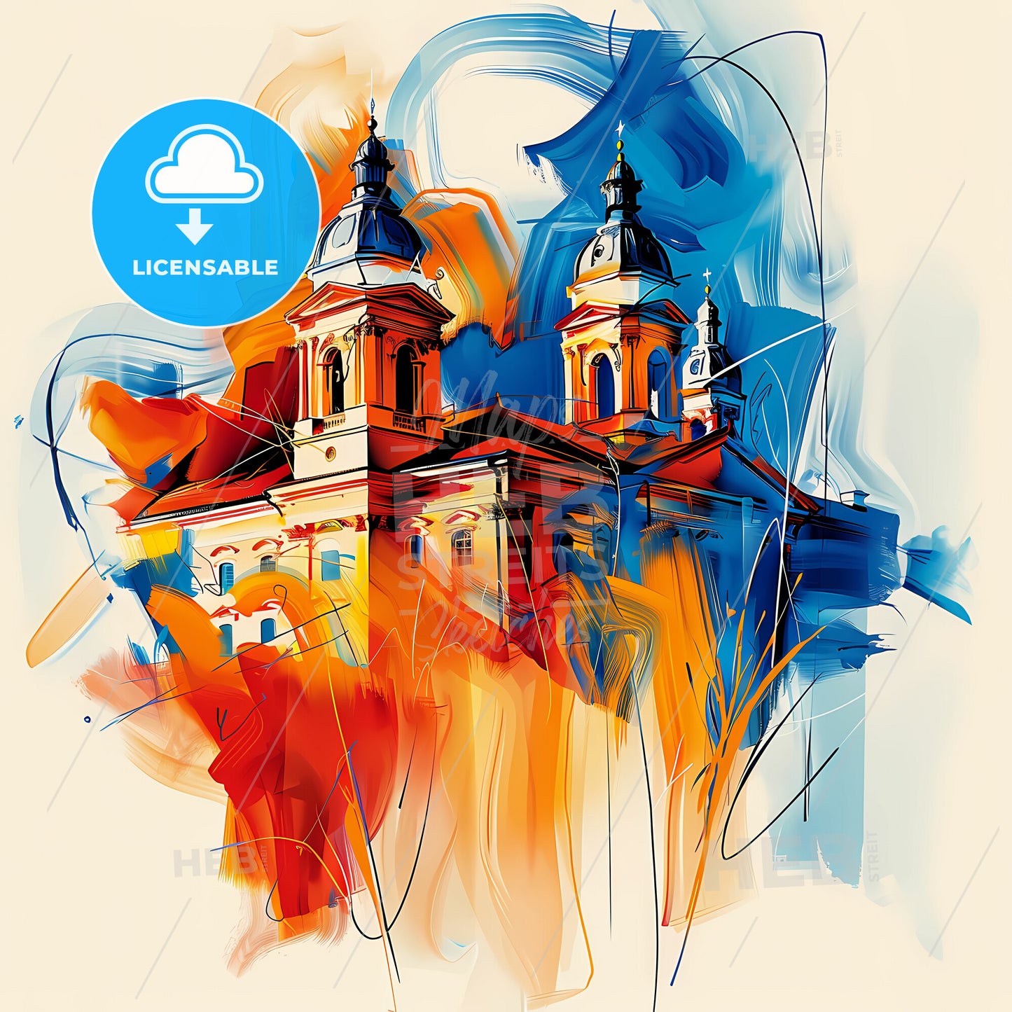 Vibrant Pécs, Hungary - A Painting Of A Building With Towers