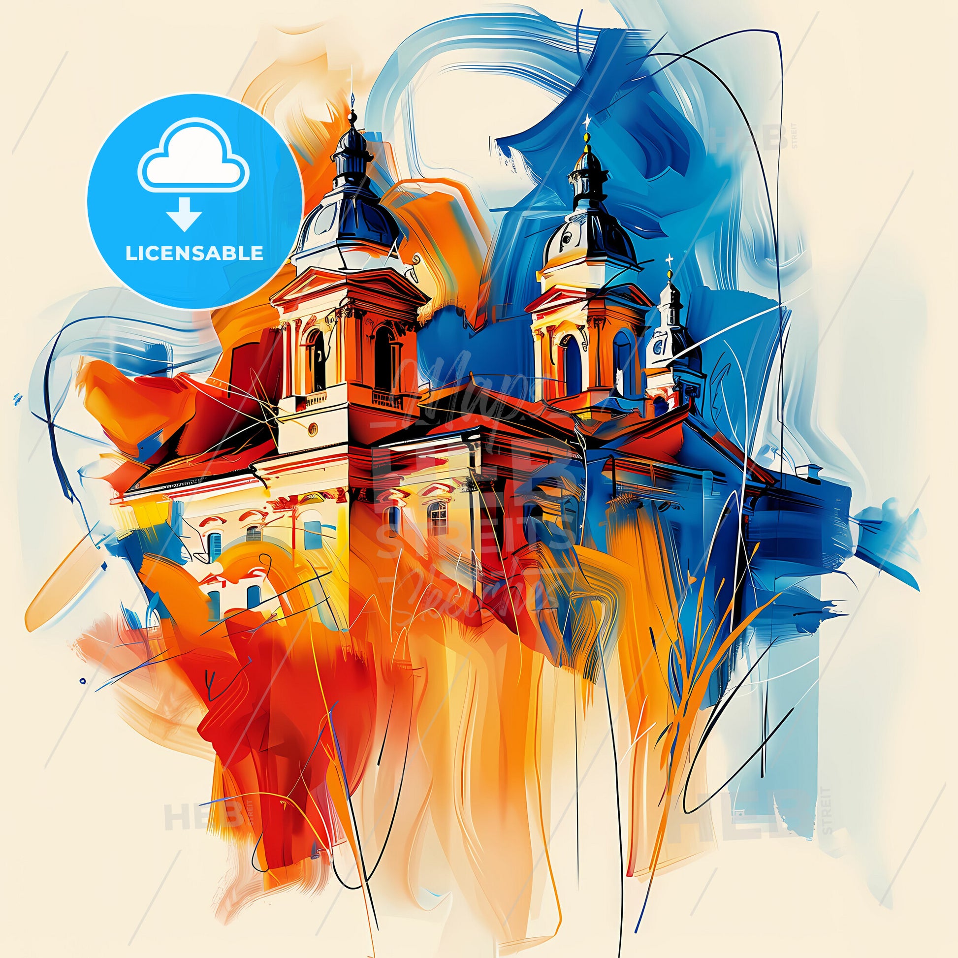 Vibrant Pécs, Hungary - A Painting Of A Building With Towers