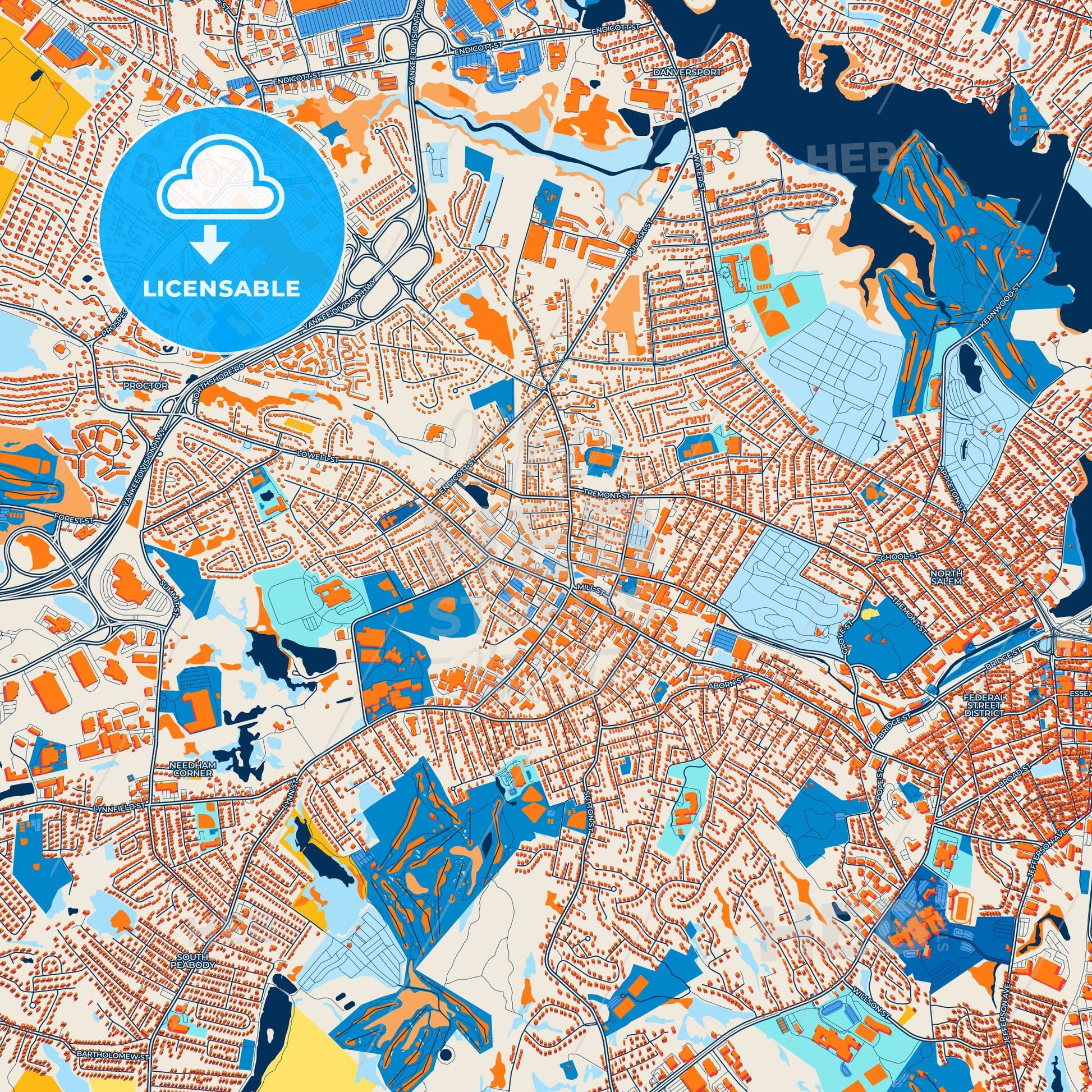 Colorful Peabody Street Map with Labels and Buildings