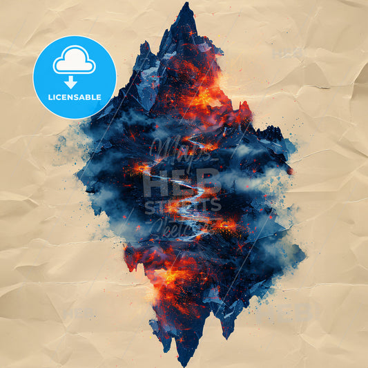 Peaks and Creeks: The Mountainâ€™s Muse - A mountain with flames and smoke