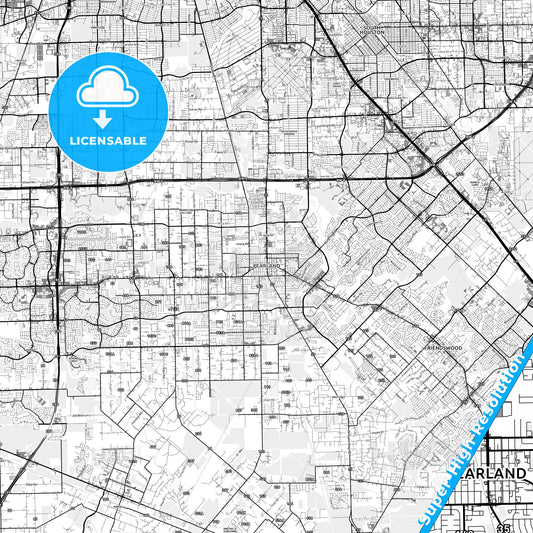Pearland, Texas light map with streetnames, citynames and districts