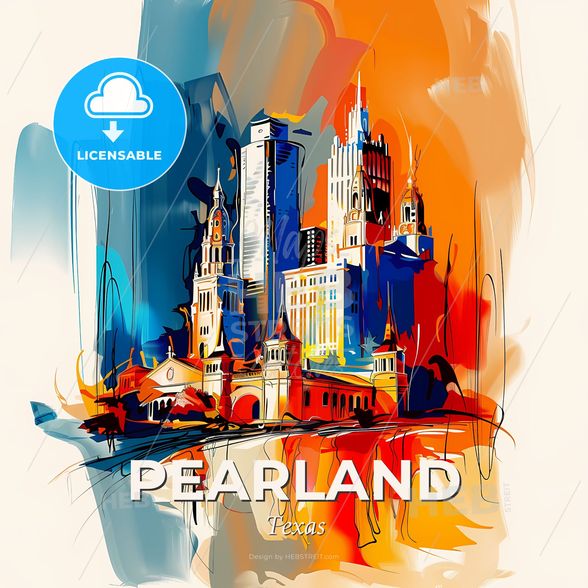 Vibrant Pearland, Texas - A Painting Of A City - Square format print template