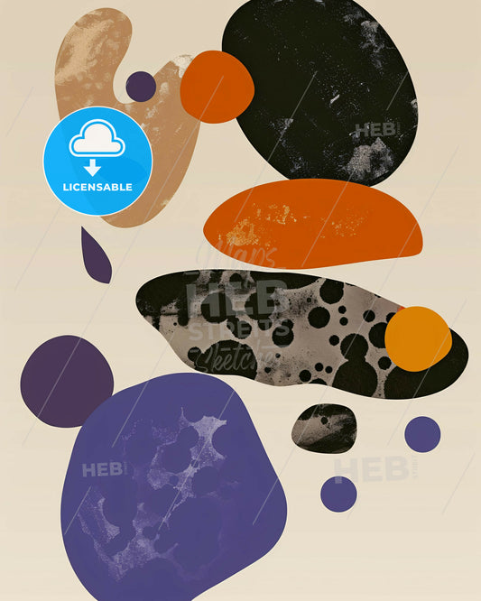 Modern Minimalist Penwork: Pebbles Bouncing on Serene Water - A colorful art piece with different shapes