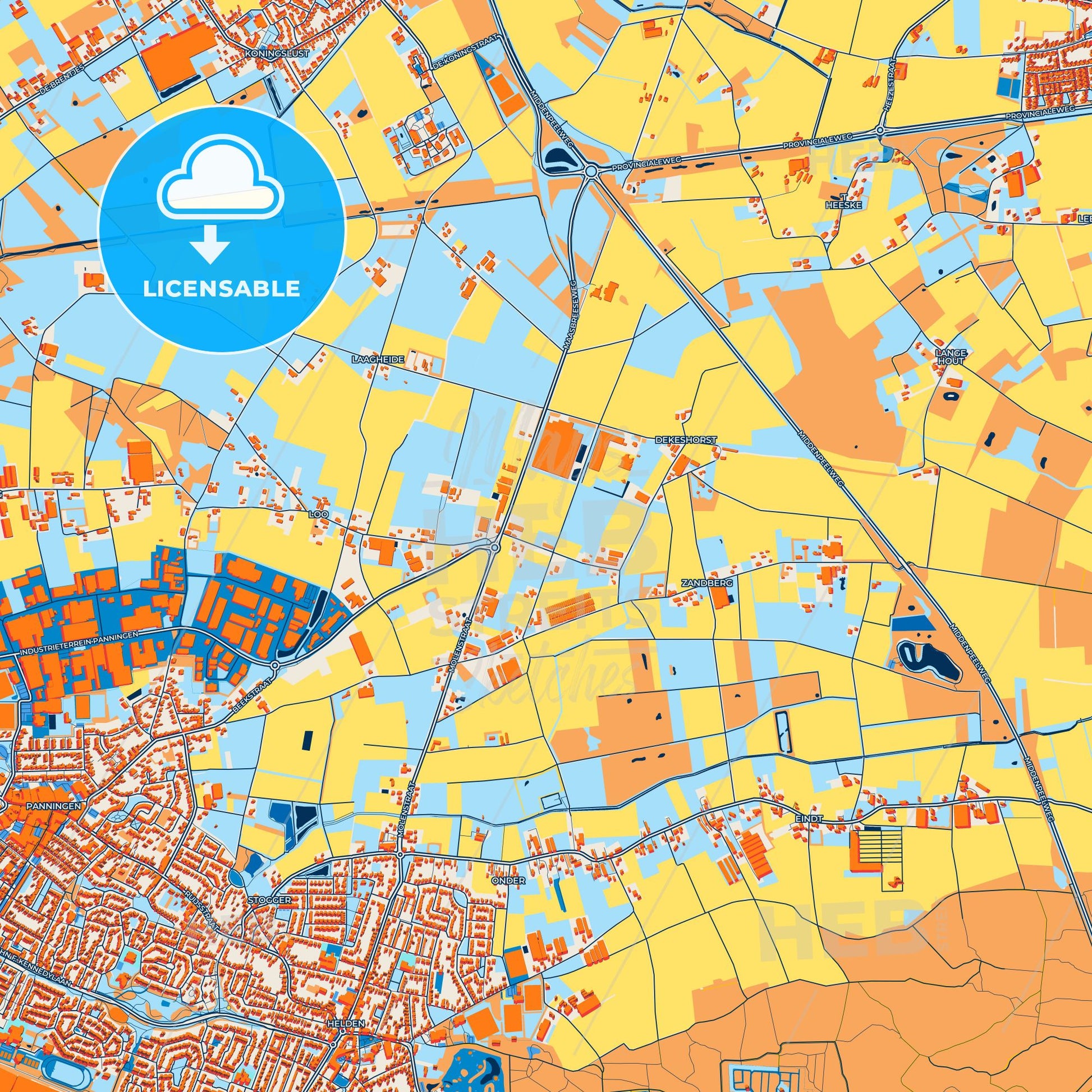 Colorful Peel en Maas Street Map with Labels and Buildings