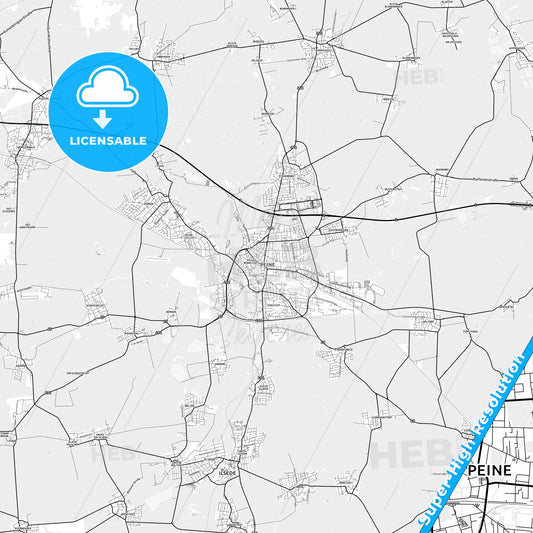 Peine, Germany light map with streetnames, citynames and districts