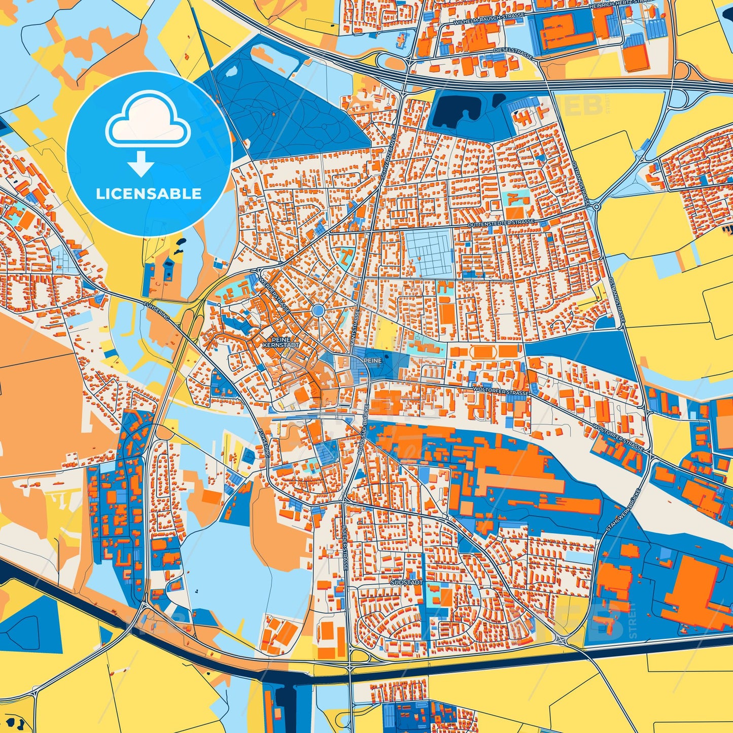 Colorful Peine Street Map with Labels and Buildings